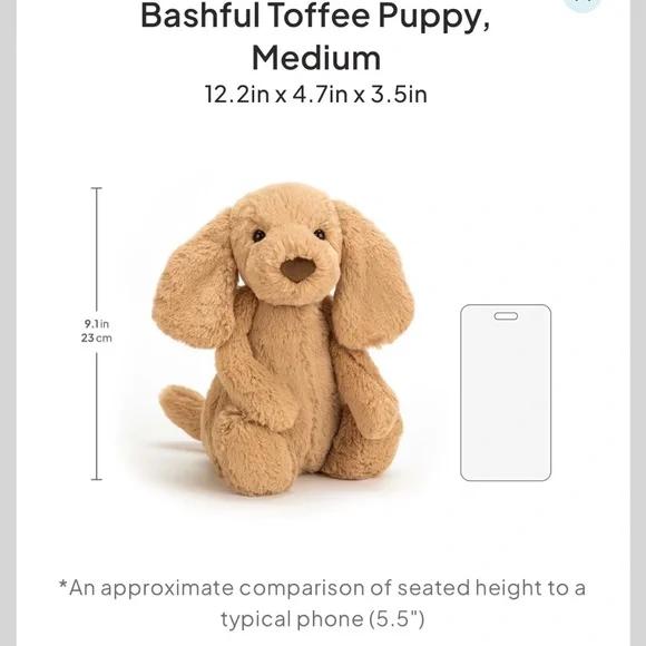 Jellycat Bashful Toffee Puppy Size Medium - Picture 5 of 17